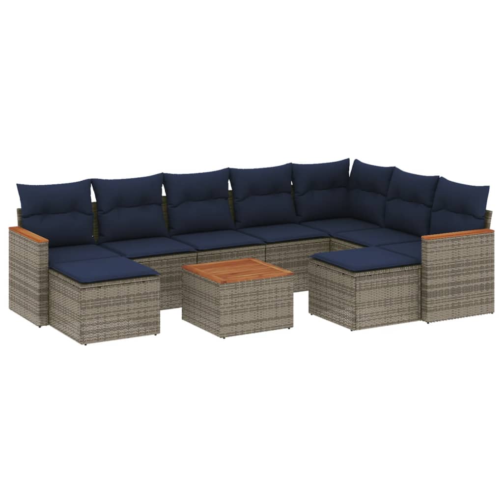 10-teiliges Gartensofa-Set mit Kissen, grau, Polyrattan
